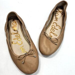 SAM EDELMAN Women's 8.5WFelicia neutral tan bow slip on soft leather ballet flat